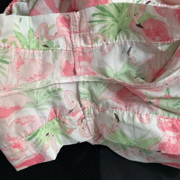Cynthia Rowley Flamingo Palm Pajama Set Short Sleeve Shorts in Pink and Green - Picture 8 of 9